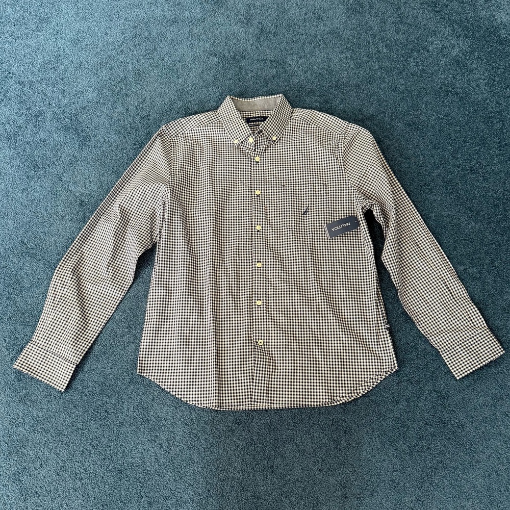 Nautica Men's Black and White Gingham Shirt
